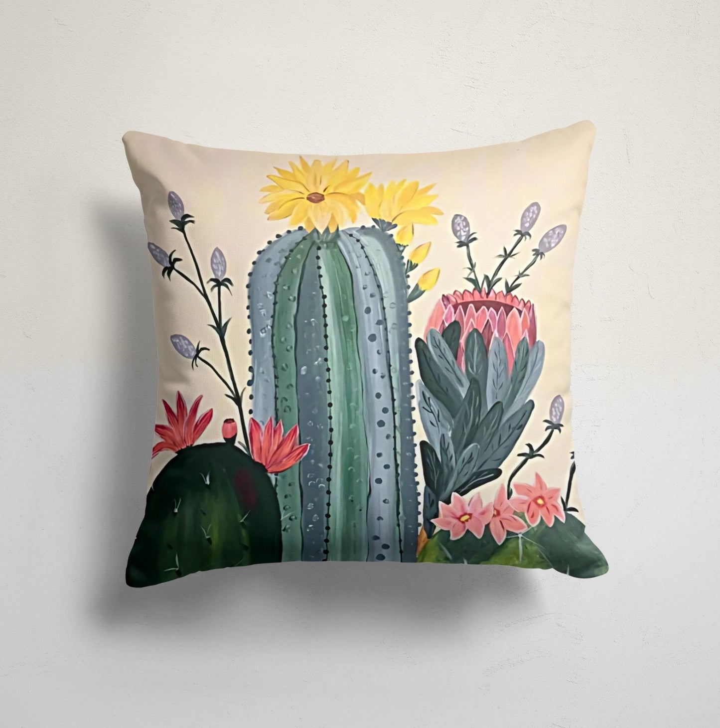 Botanical Floral Green Cactus Cushion Cover