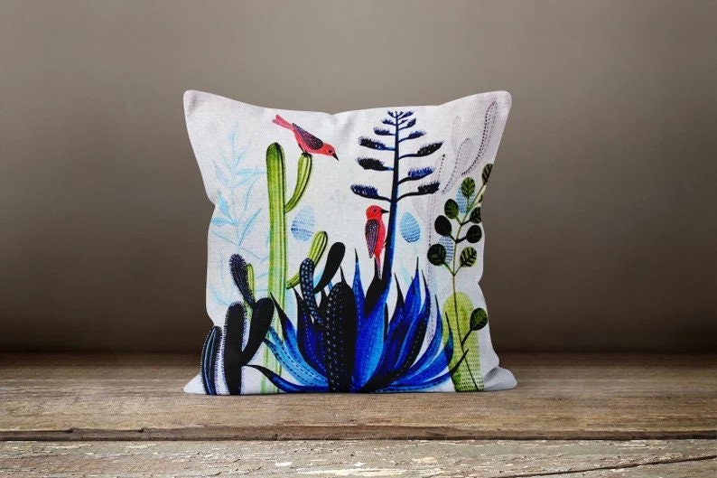 Succulent Green Pink Botanical Floral Cactus Cushion Cover