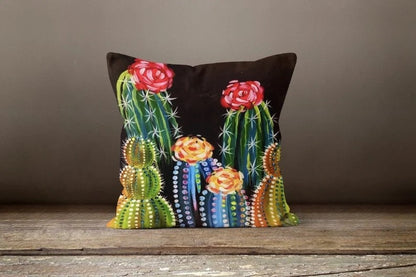 Succulent Green Pink Botanical Floral Cactus Cushion Cover
