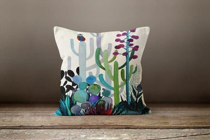 Succulent Green Pink Botanical Floral Cactus Cushion Cover