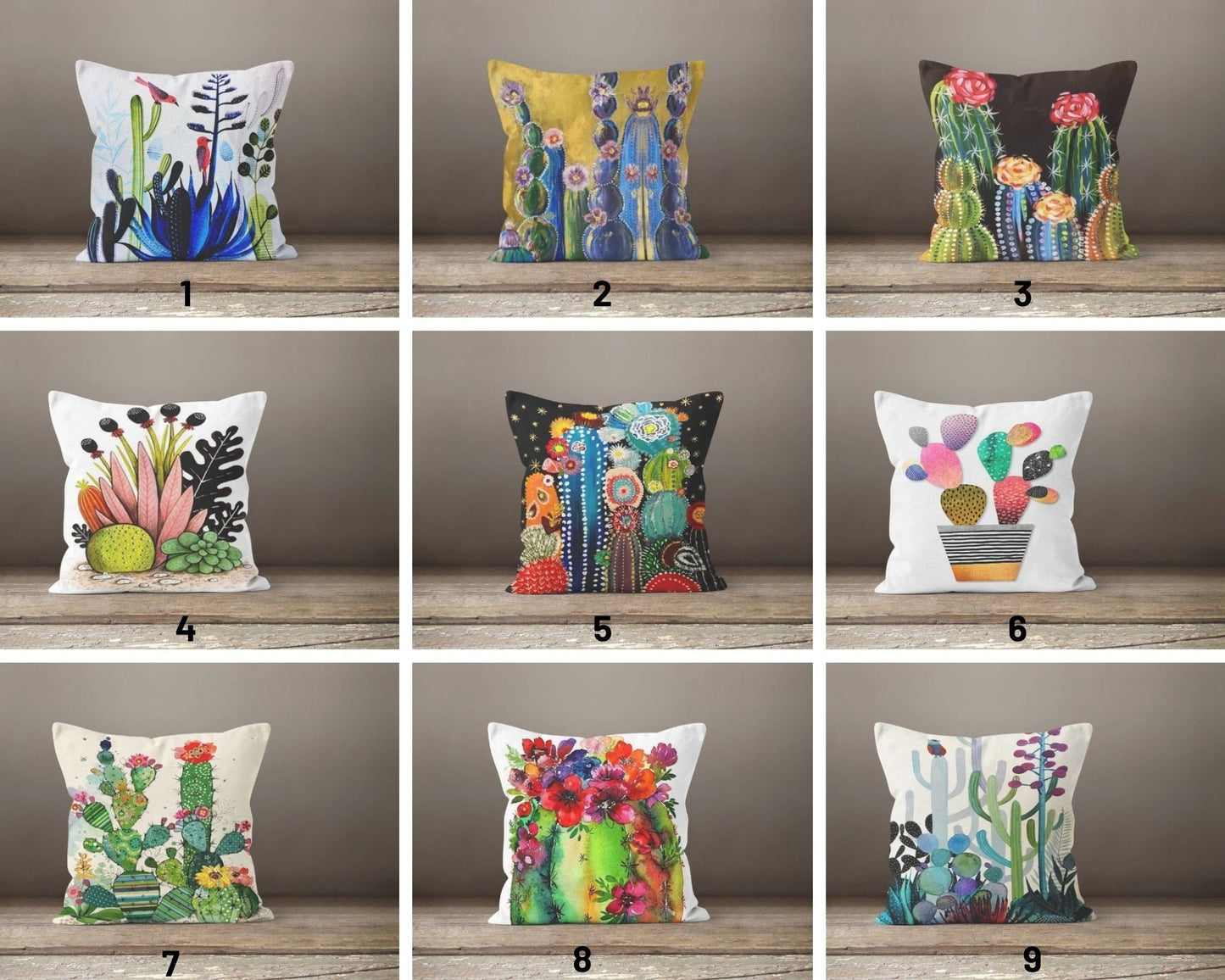 Succulent Green Pink Botanical Floral Cactus Cushion Cover