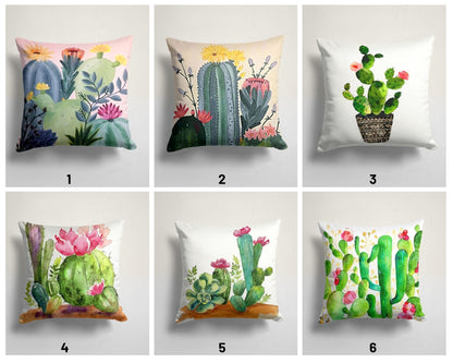 Botanical Floral Green Cactus Cushion Cover