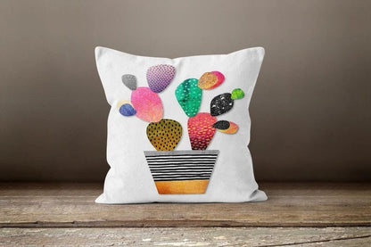 Succulent Green Pink Botanical Floral Cactus Cushion Cover