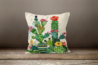 Succulent Green Pink Botanical Floral Cactus Cushion Cover