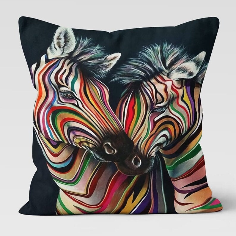 Rainbow Zebra Printed Cushion Cover Animal Farmhouse Decor