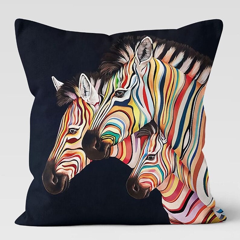 Rainbow Zebra Printed Cushion Cover Animal Farmhouse Decor