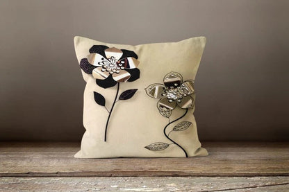 Beige Floral Decorative Cushion Cover