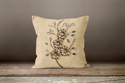 Beige Floral Decorative Cushion Cover