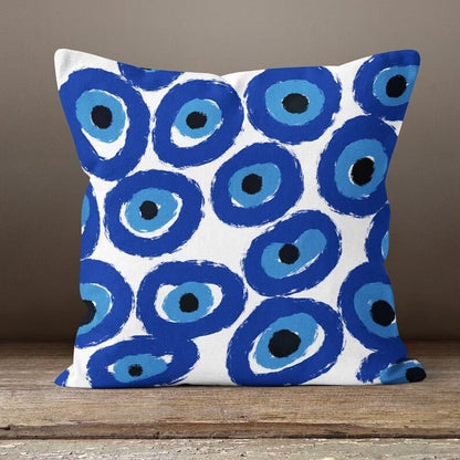 Evil Eye Ornament Tree Cushion Cover, Abstract Hand and Eye Design in Blue
