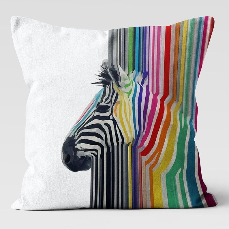 Rainbow Zebra Printed Cushion Cover Animal Farmhouse Decor