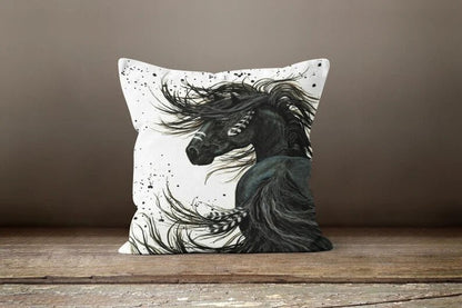 Black Horse Digital Print Cushion Cover