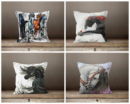 Black Horse Digital Print Cushion Cover