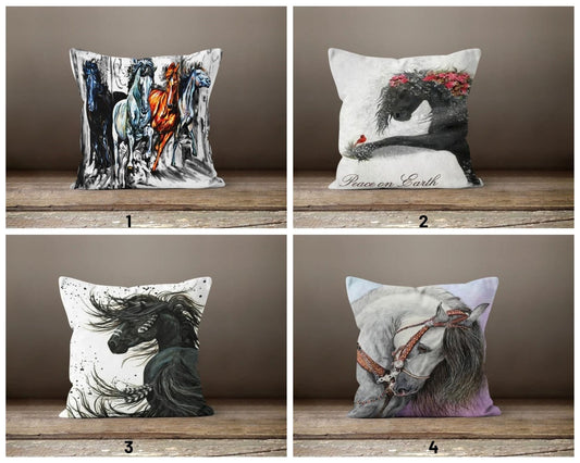 Black Horse Digital Print Cushion Cover