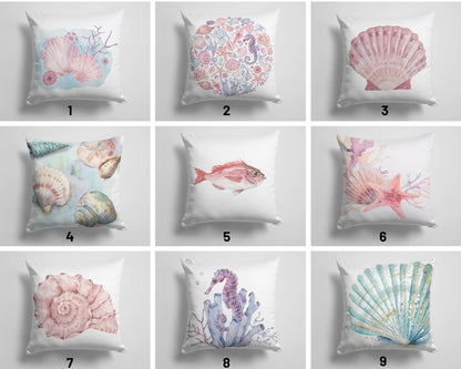 Oyster Seahorse Seashell Nautical Beach House Cushion Cover