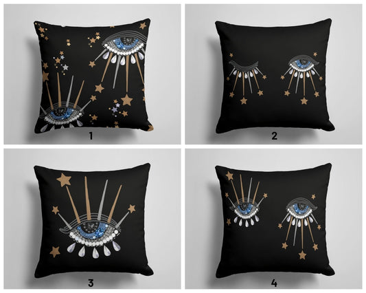 Blue Black Evil Eye Good Luck Cushion Cover