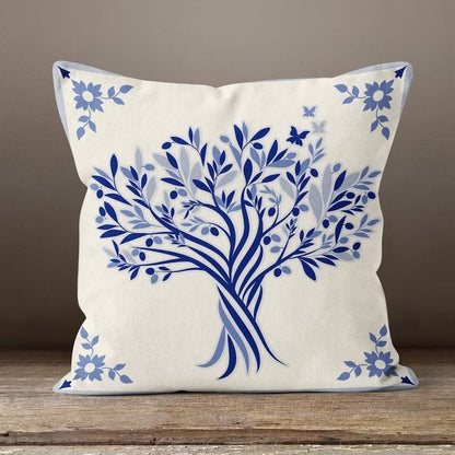 Blue and White Bird Tile Cushion Cover, Traditional Mediterranean Design