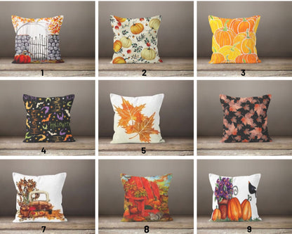Autumn Gate and Pumpkins Cushion Cover, Rustic Fall Accent