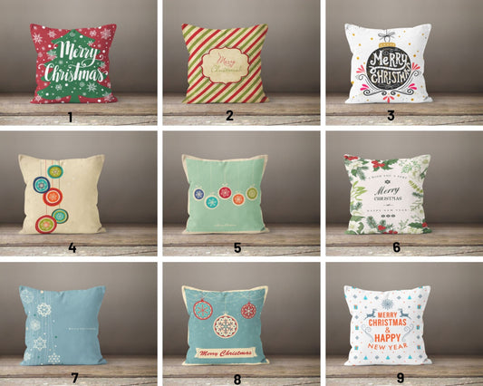 Merry Christmas Wreath Cushion Cover, Classic Holiday Design