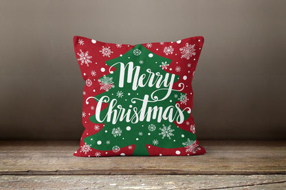 Merry Christmas Wreath Cushion Cover, Classic Holiday Design