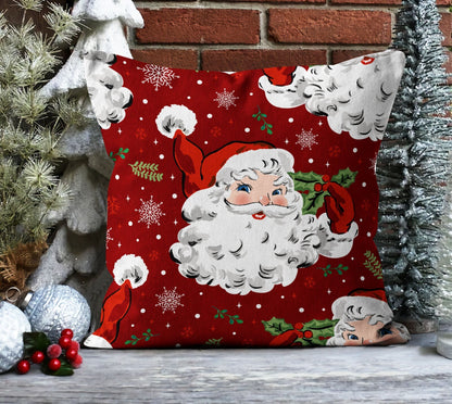 Santa, Red Nordic Christmas, Snowflake Pattern Cushion Cover