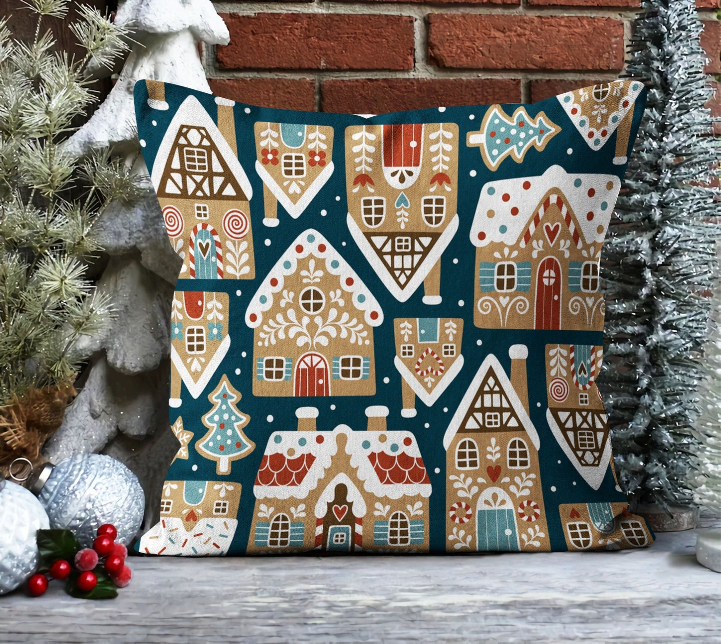 Geometric Christmas Tree, Pinecone and Green Cushion Cover