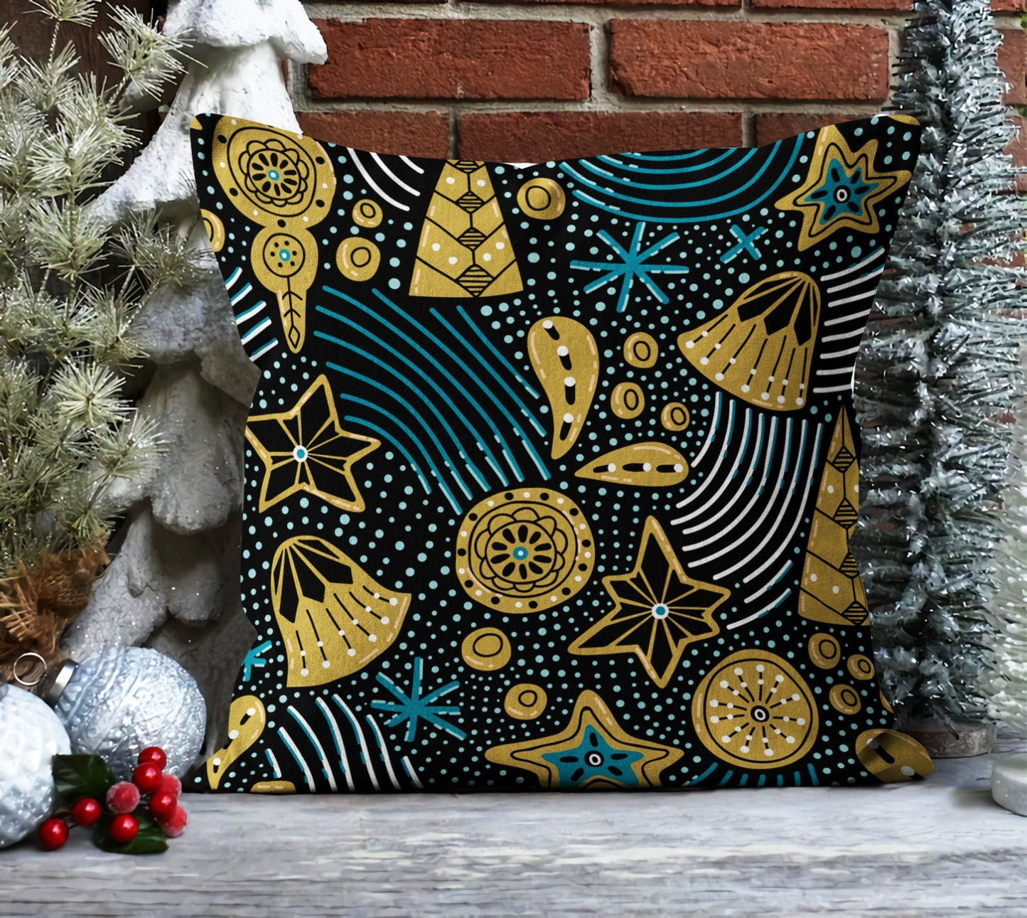 Geometric Christmas Tree, Pinecone and Green Cushion Cover