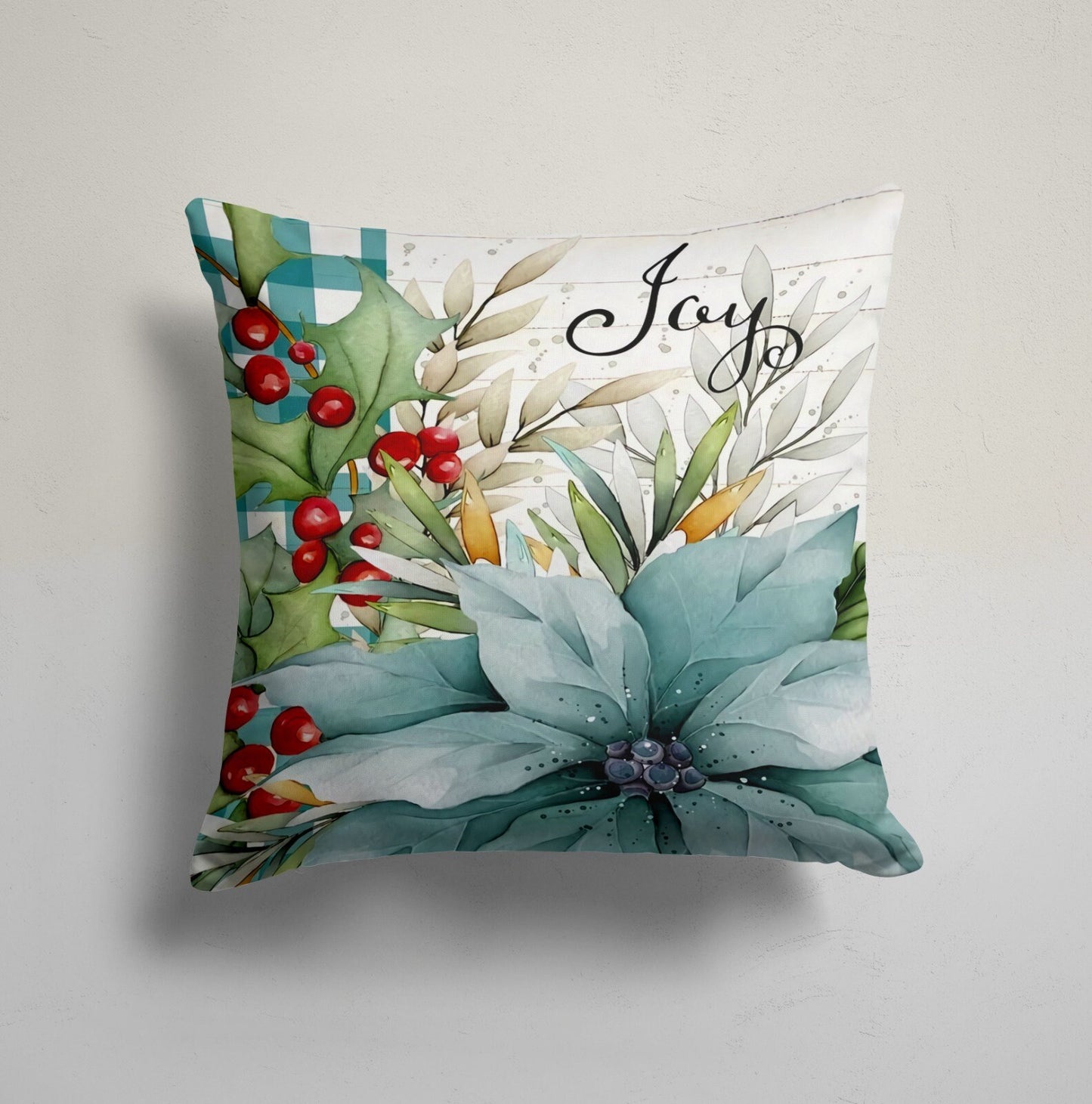 Christmas Cushion Cover with Snowman Reindeer Holly Noel