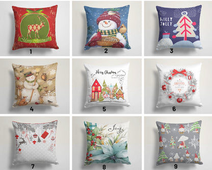 Christmas Cushion Cover with Snowman Reindeer Holly Noel