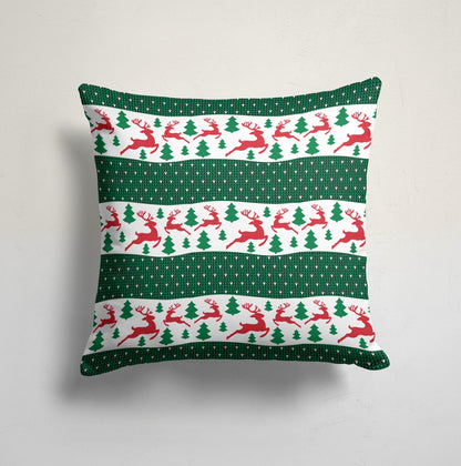 Green Snowflake Deer Pattern Christmas Cushion Cover