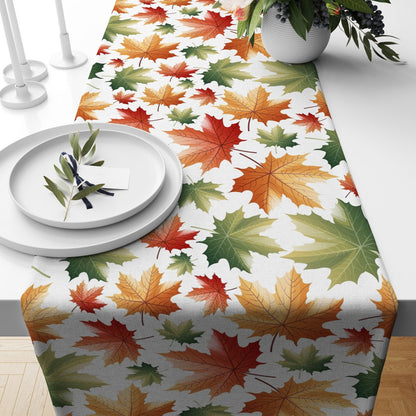 Autumn Leaf Green Brown Fall Decor Table Runner