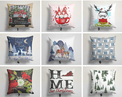 Gnomes Deer Bear Red Pattern Christmas Cushion Cover