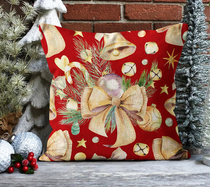Santa, Red Nordic Christmas, Snowflake Pattern Cushion Cover