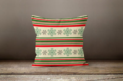 Reindeer Faces on Red Cushion Cover, Christmas Stripes Green