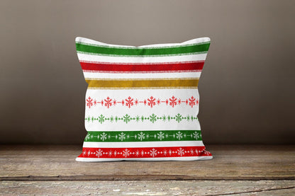 Reindeer Faces on Red Cushion Cover, Christmas Stripes Green
