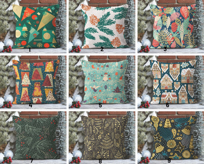 Geometric Christmas Tree, Pinecone and Green Cushion Cover