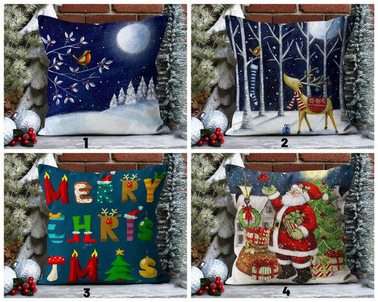 Winter Moonlight Cushion Cover, Christmas Santa and Gifts