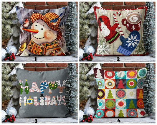 Winter Snowman Cushion Cover, Rustic Woodland Charm