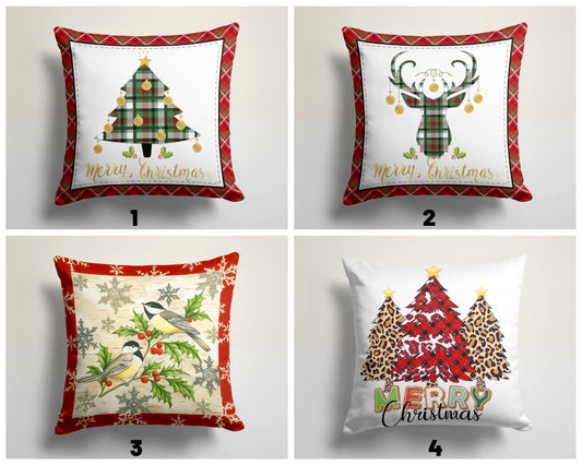 Merry Christmas Stag Xmas Tree Cushion Cover