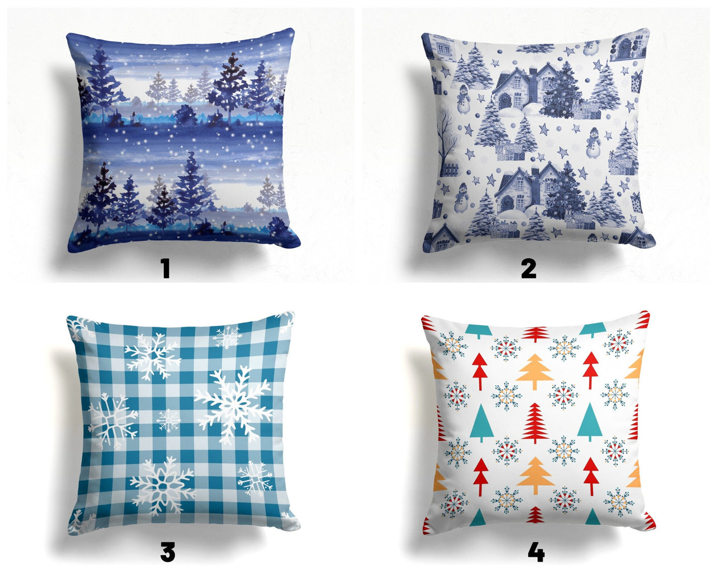 Christmas Snowflake Blue White Winter Cushion Cover