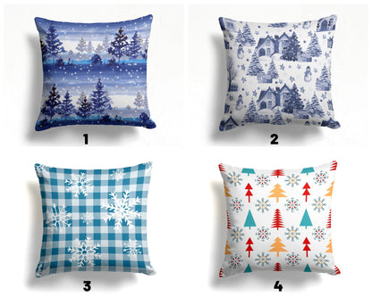 Christmas Snowflake Blue White Winter Cushion Cover