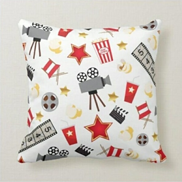 Popcorn Bucket Cushion Cover, Movie Night Retro Cinema Design