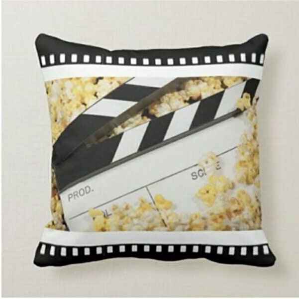 Popcorn Bucket Cushion Cover, Movie Night Retro Cinema Design
