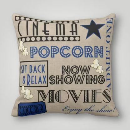 Popcorn Bucket Cushion Cover, Movie Night Retro Cinema Design