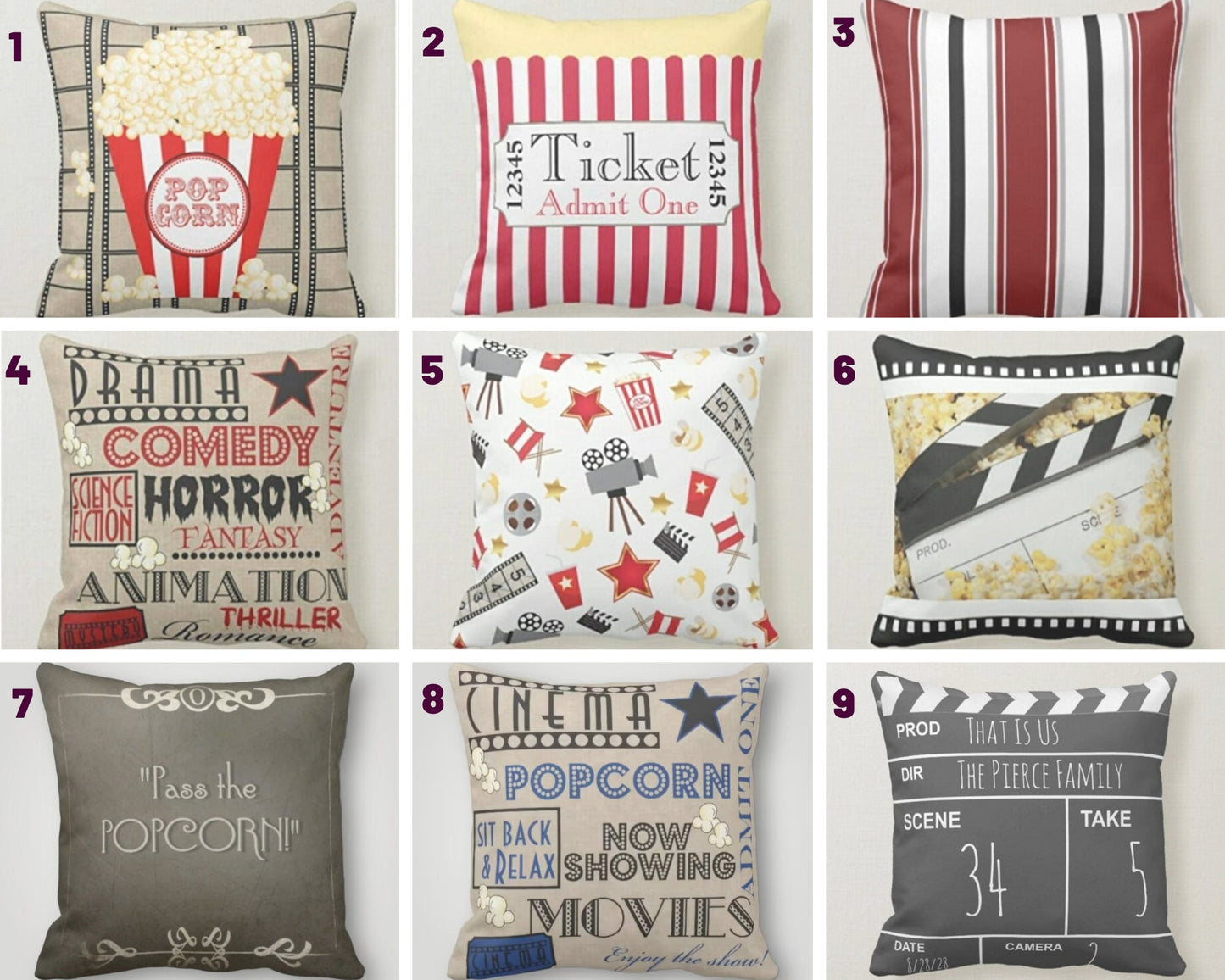 Popcorn Bucket Cushion Cover, Movie Night Retro Cinema Design