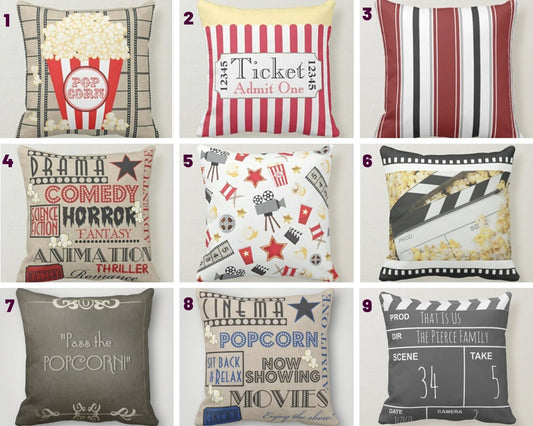 Popcorn Bucket Cushion Cover, Movie Night Retro Cinema Design