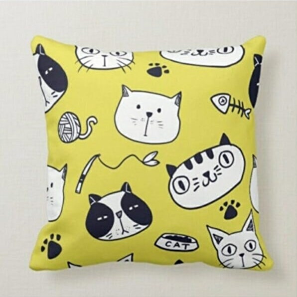 Pink Cartoon Cat Cushion Cover, Polka Dots Design