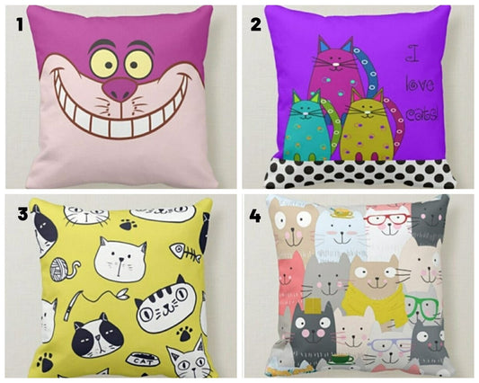 Pink Cartoon Cat Cushion Cover, Polka Dots Design