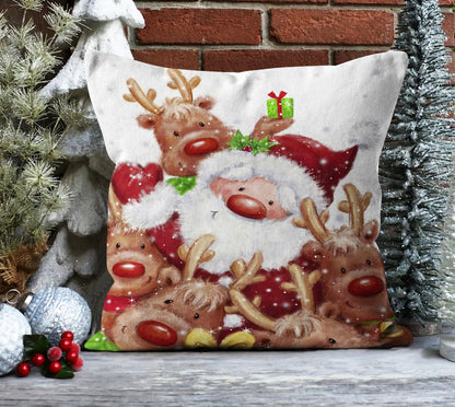 Reindeer Santa, Gnomes Cushion Cover, Rustic Farmhouse Christmas