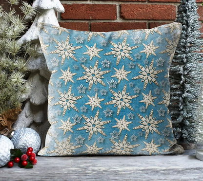 Winter Cat Wonderland Cushion Cover, Rustic Blue Snowflake