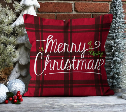 Plaid Christmas Forest Cushion Cover, Classic Red Plaid Design